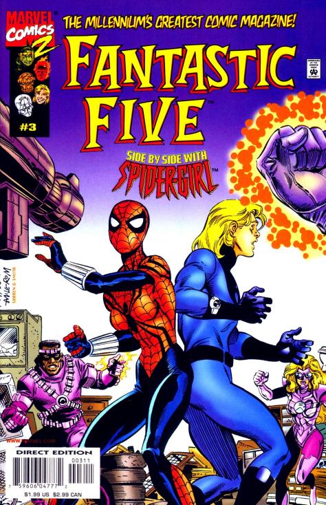 Spider-Girl and Franklin Richards are butt-touch dancing!  Is this a disco?