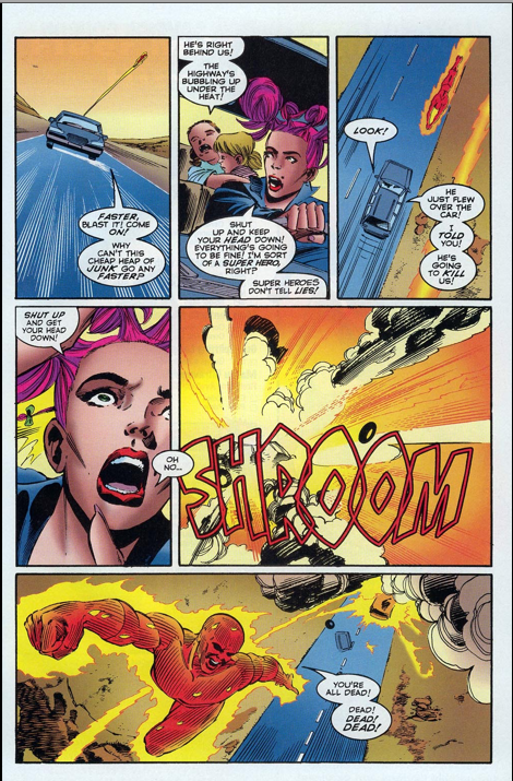 Even for an evil alien, that Skrull Human Torch is just way too stoked about them being dead.